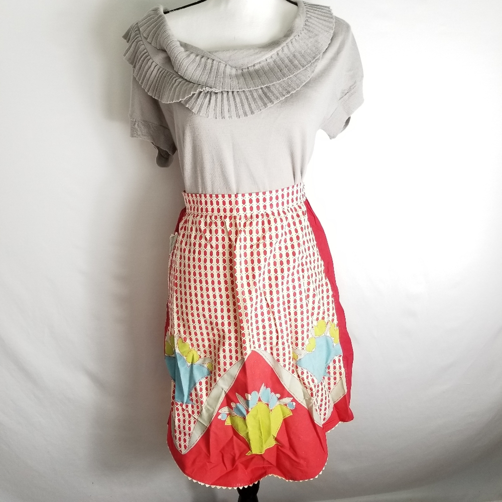 Vintage‎ Red Floral Apron with Pockets